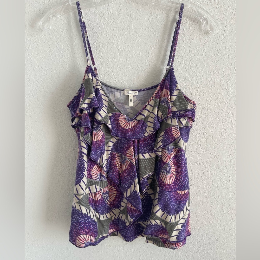Ruffled Purple Floral Print Camisole
